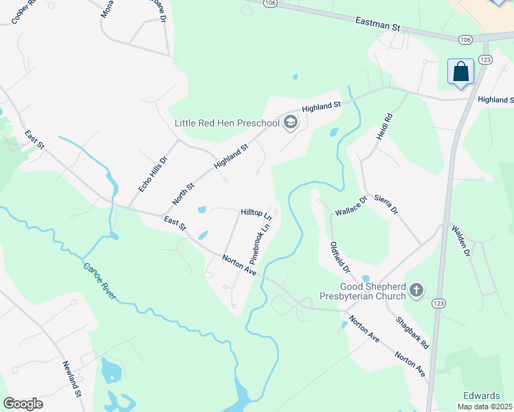 map of restaurants, bars, coffee shops, grocery stores, and more near 23 Meadowbrook Lane in Easton