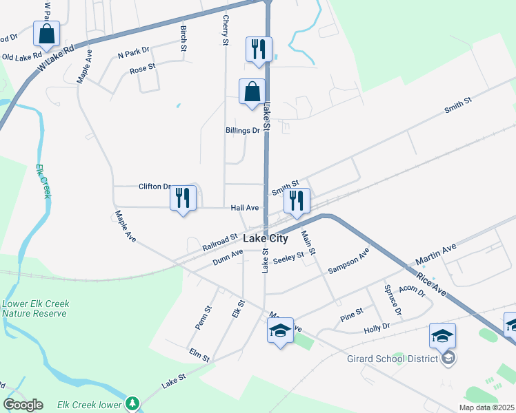 map of restaurants, bars, coffee shops, grocery stores, and more near 10100-10146 Railroad Street in Lake City