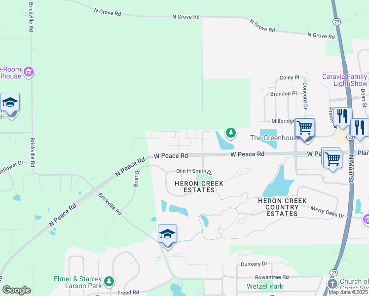 map of restaurants, bars, coffee shops, grocery stores, and more near 525 Olin H Smith Drive in Sycamore