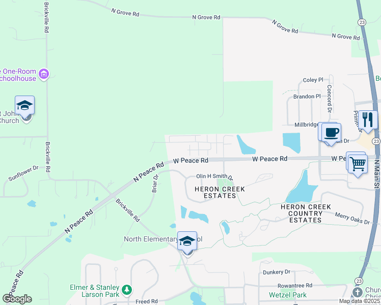 map of restaurants, bars, coffee shops, grocery stores, and more near 565 Olin H Smith Drive in Sycamore