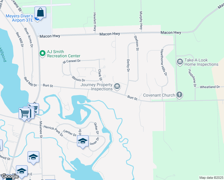 map of restaurants, bars, coffee shops, grocery stores, and more near 704 Clark Street in Tecumseh