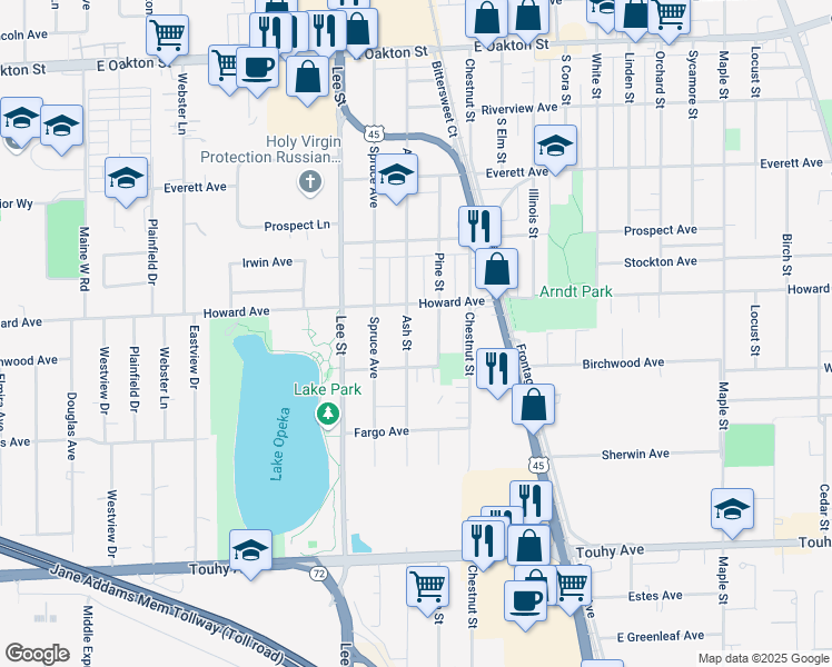 map of restaurants, bars, coffee shops, grocery stores, and more near 2010 Pine Street in Des Plaines