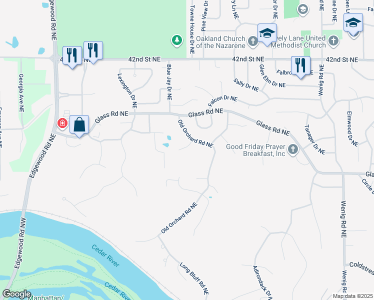 map of restaurants, bars, coffee shops, grocery stores, and more near 3521 Winterwood Court Northeast in Cedar Rapids