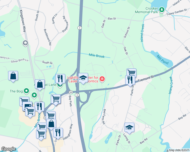 map of restaurants, bars, coffee shops, grocery stores, and more near 10 Tremont Place in Duxbury