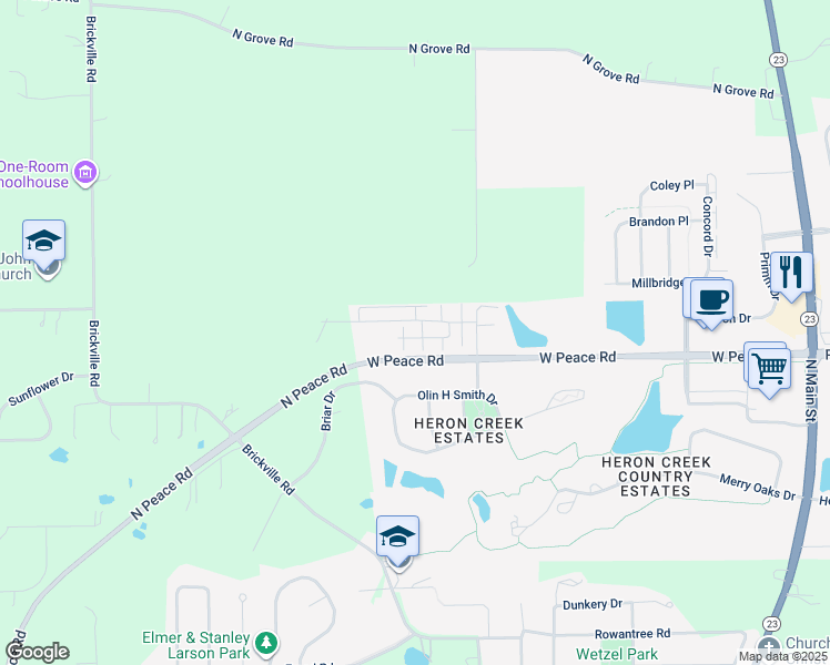 map of restaurants, bars, coffee shops, grocery stores, and more near 581 Stonegate Drive in Sycamore