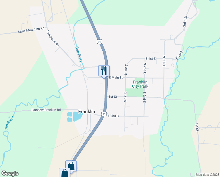 map of restaurants, bars, coffee shops, grocery stores, and more near 25 South State Street in Franklin
