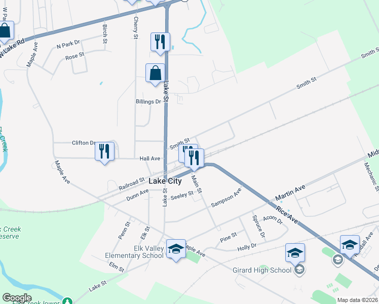 map of restaurants, bars, coffee shops, grocery stores, and more near 10061 Smith St in Lake City