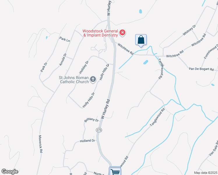map of restaurants, bars, coffee shops, grocery stores, and more near 162 West Hurley Road in Woodstock