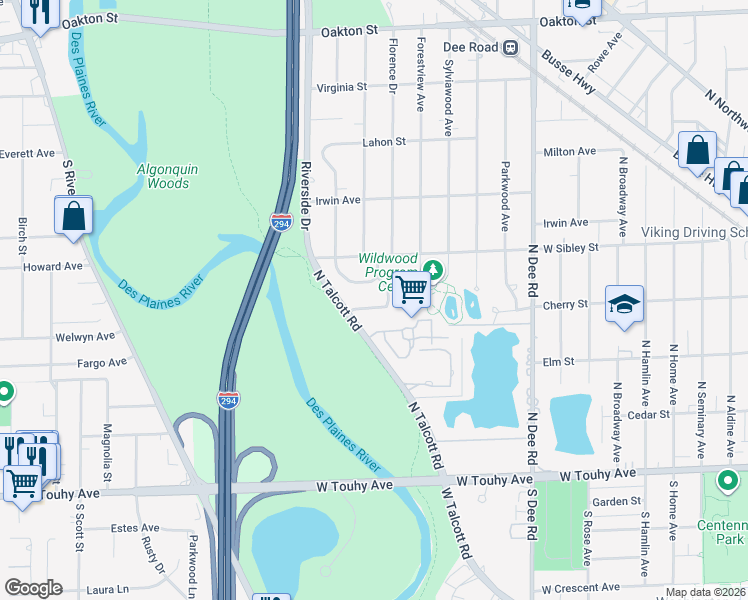 map of restaurants, bars, coffee shops, grocery stores, and more near 2825 Scottlynne Drive in Park Ridge