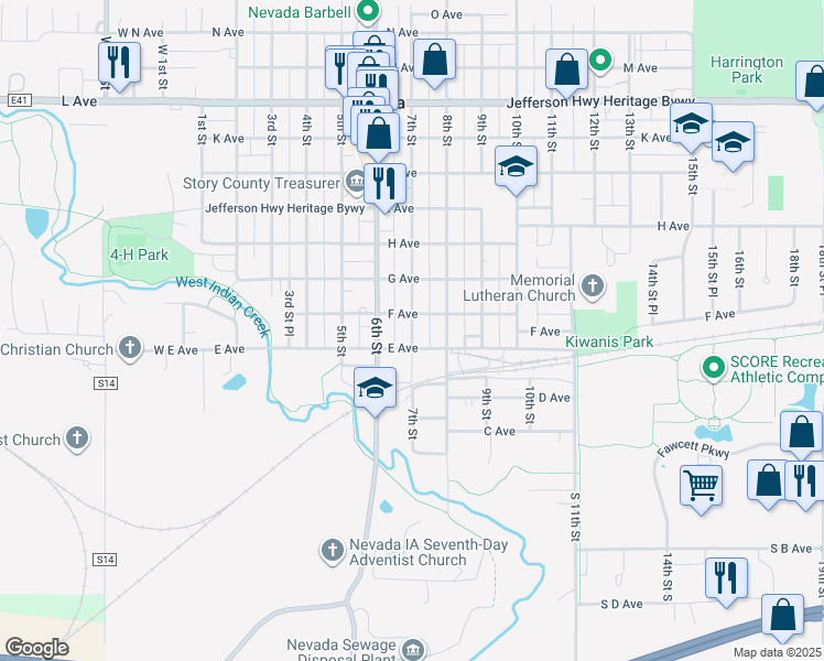 map of restaurants, bars, coffee shops, grocery stores, and more near 640 F Avenue in Nevada