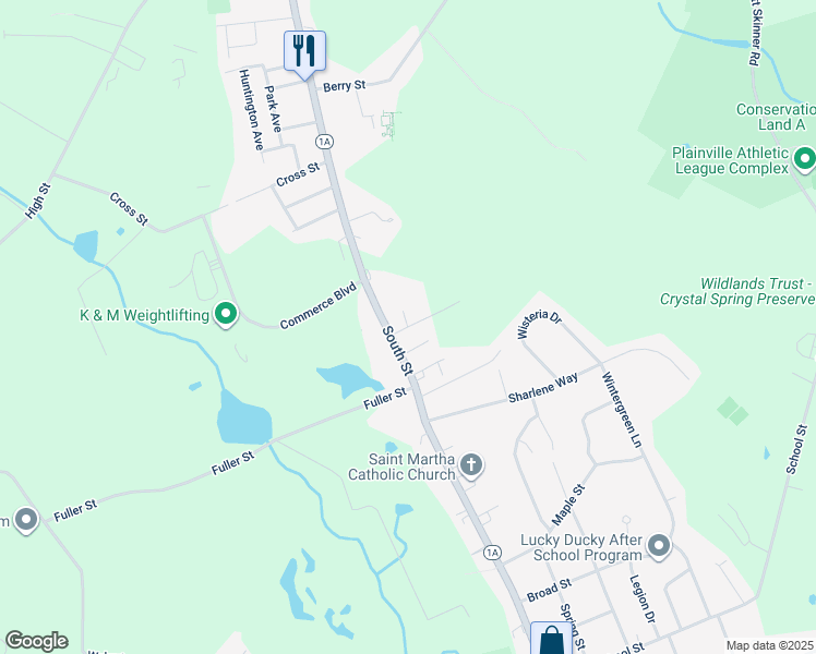 map of restaurants, bars, coffee shops, grocery stores, and more near Morse Avenue in Plainville