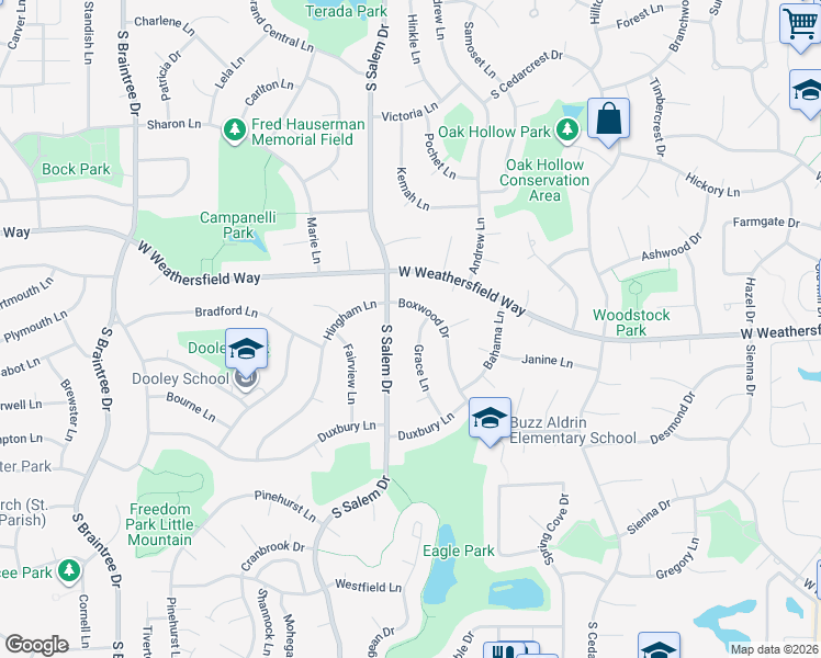 map of restaurants, bars, coffee shops, grocery stores, and more near 713 Boxwood Drive in Schaumburg