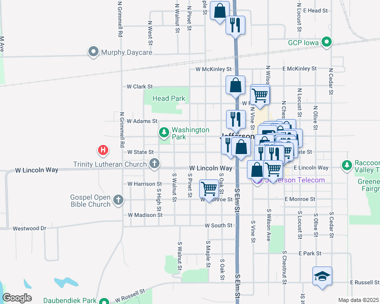 map of restaurants, bars, coffee shops, grocery stores, and more near 600 West State Street in Jefferson