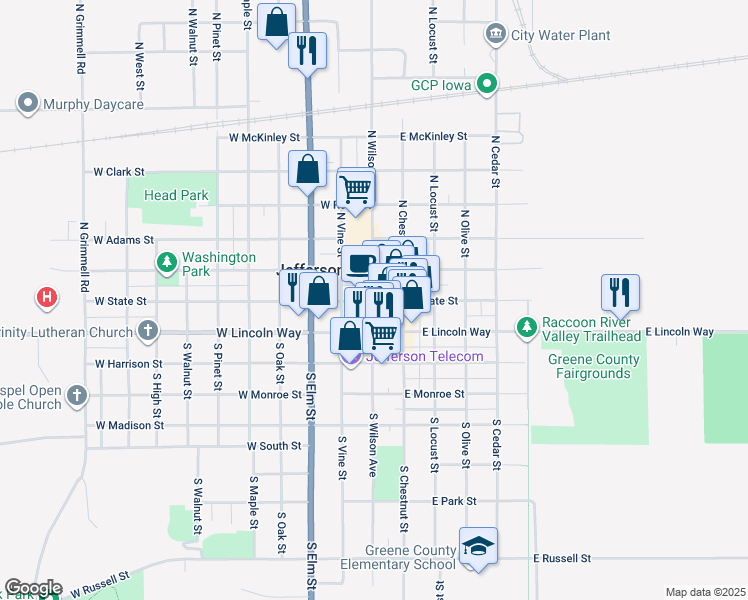 map of restaurants, bars, coffee shops, grocery stores, and more near in Jefferson