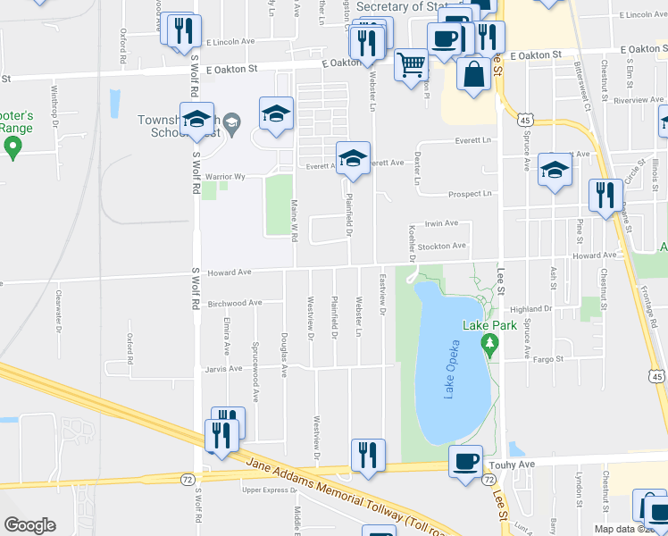map of restaurants, bars, coffee shops, grocery stores, and more near 859 Howard Avenue in Des Plaines