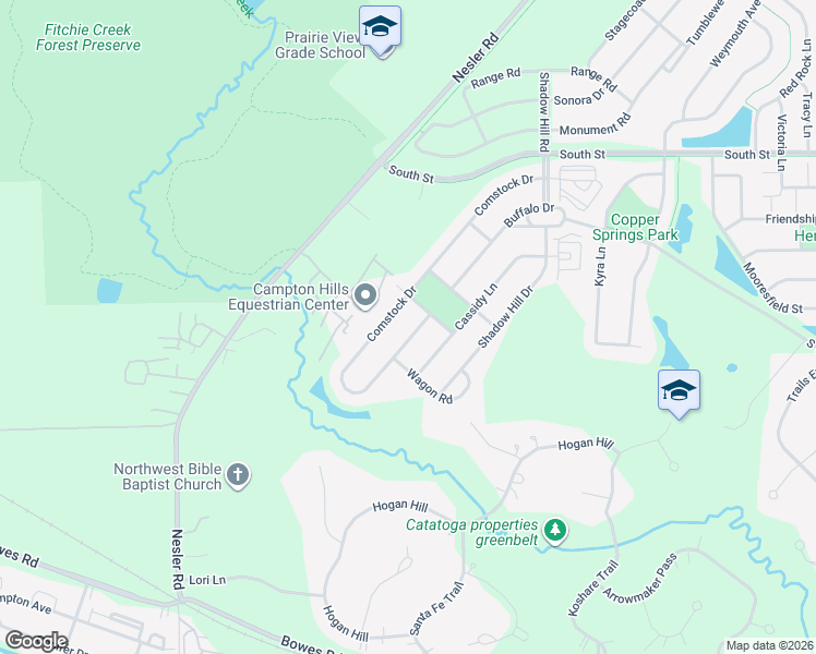 map of restaurants, bars, coffee shops, grocery stores, and more near 402 Comstock Road in South Elgin
