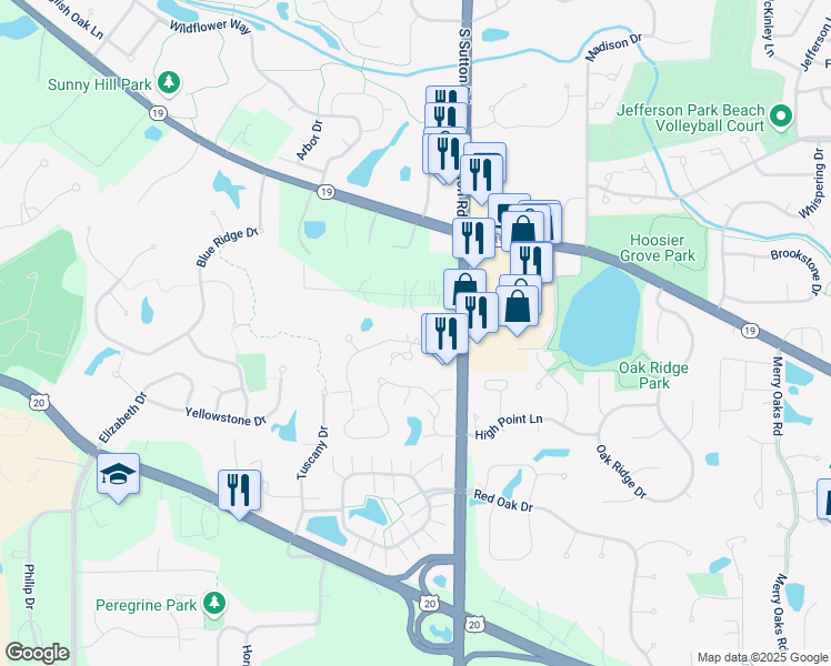 map of restaurants, bars, coffee shops, grocery stores, and more near 1104 Gulf Keys Road in Elgin