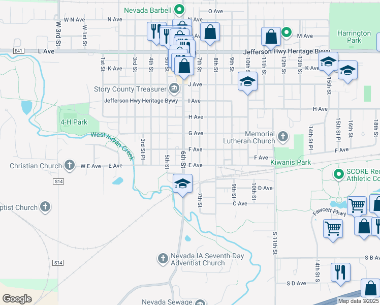 map of restaurants, bars, coffee shops, grocery stores, and more near 640 F Avenue in Nevada