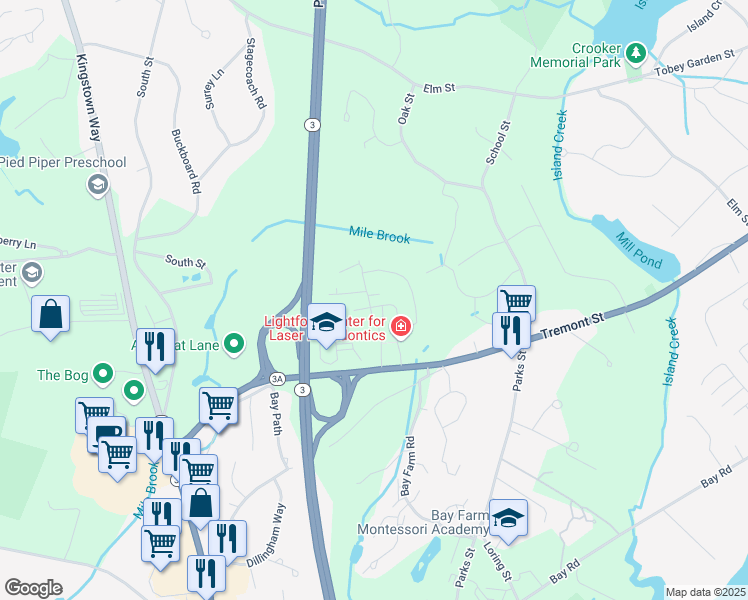 map of restaurants, bars, coffee shops, grocery stores, and more near 10 Tremont Place in Duxbury