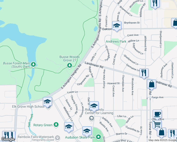 map of restaurants, bars, coffee shops, grocery stores, and more near 309 Charing Cross Road in Elk Grove Village