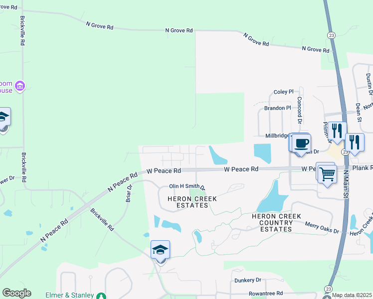 map of restaurants, bars, coffee shops, grocery stores, and more near 519 Stonegate Drive in Sycamore