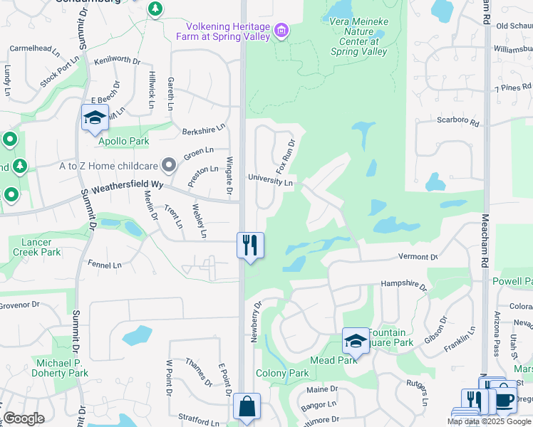 map of restaurants, bars, coffee shops, grocery stores, and more near 1851A Pebble Beach Circle in Elk Grove Village