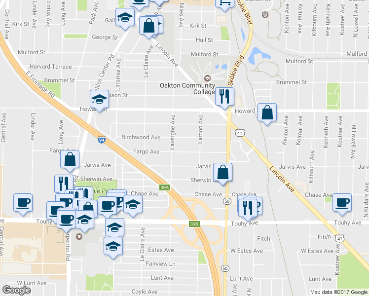 map of restaurants, bars, coffee shops, grocery stores, and more near 4932 Fargo Avenue in Skokie