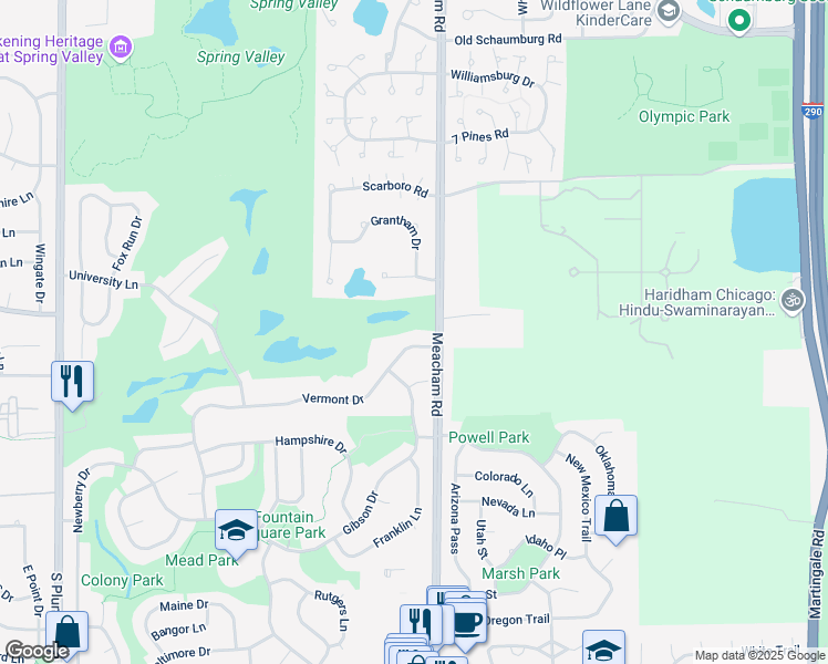 map of restaurants, bars, coffee shops, grocery stores, and more near 1616 Vermont Dr in Elk Grove Village