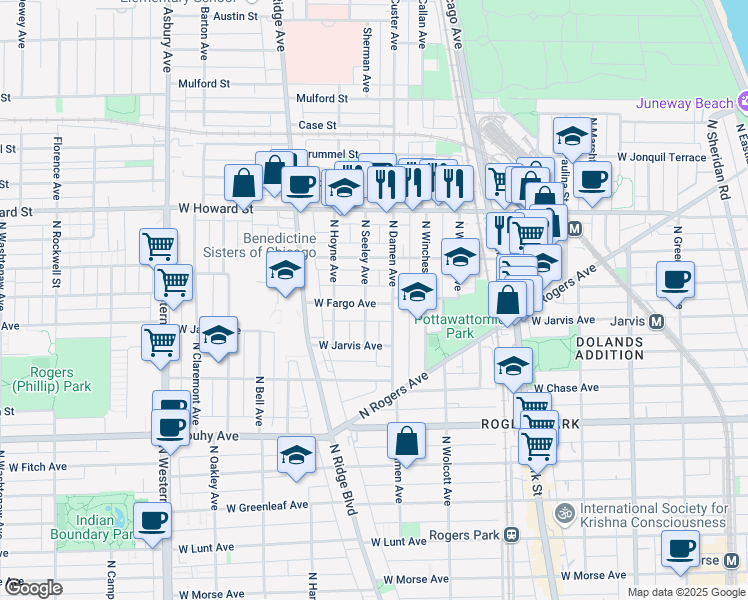 map of restaurants, bars, coffee shops, grocery stores, and more near 2002 West Fargo Avenue in Chicago