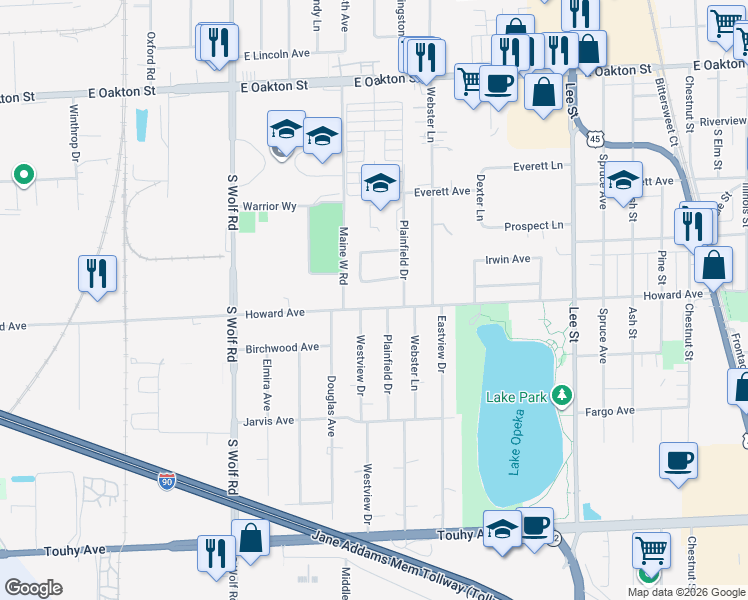 map of restaurants, bars, coffee shops, grocery stores, and more near 816 Howard Avenue in Des Plaines