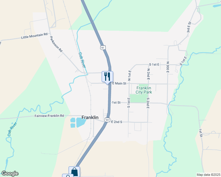 map of restaurants, bars, coffee shops, grocery stores, and more near 25 South State Street in Franklin