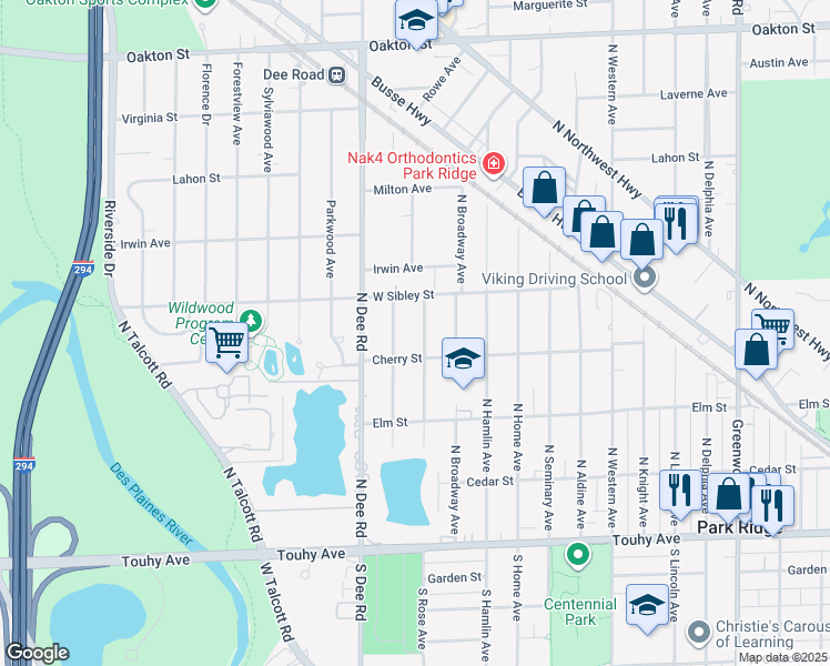 map of restaurants, bars, coffee shops, grocery stores, and more near 509 North Redfield Court in Park Ridge