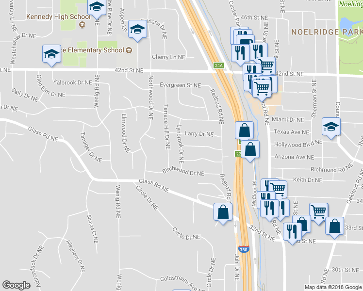 map of restaurants, bars, coffee shops, grocery stores, and more near 3700 Lynbrook Drive Northeast in Cedar Rapids