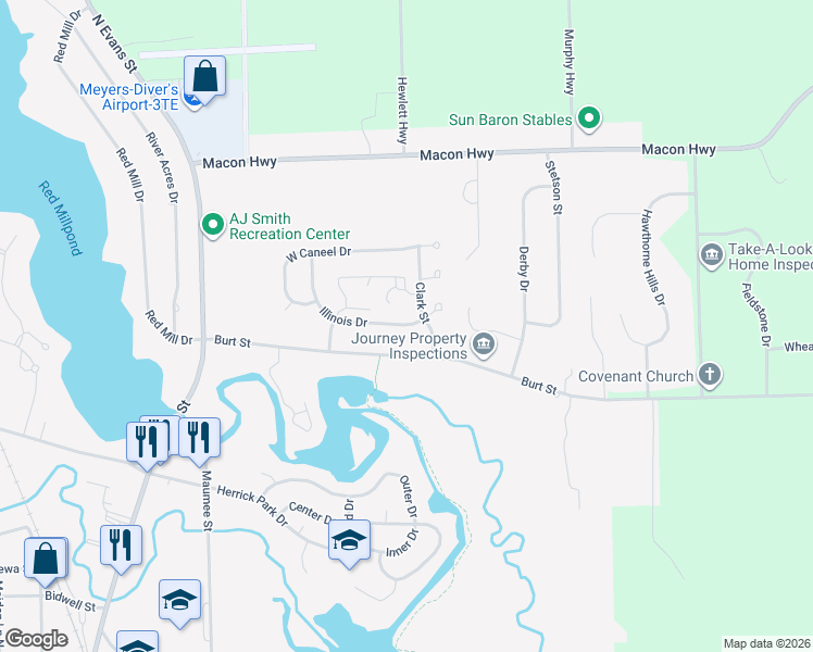 map of restaurants, bars, coffee shops, grocery stores, and more near 508 Illinois Drive in Tecumseh