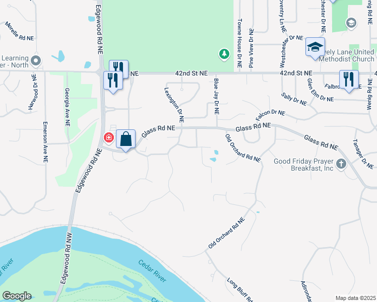 map of restaurants, bars, coffee shops, grocery stores, and more near 3807 Antelope Trail Northeast in Cedar Rapids