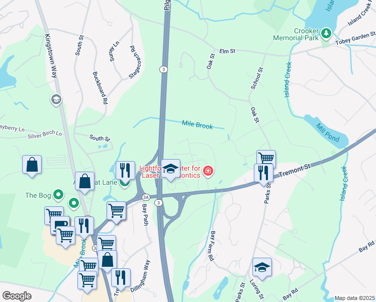 map of restaurants, bars, coffee shops, grocery stores, and more near 10 Tremont Place in Duxbury