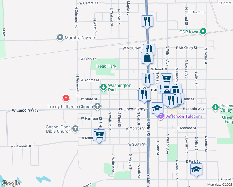 map of restaurants, bars, coffee shops, grocery stores, and more near 600 West State Street in Jefferson