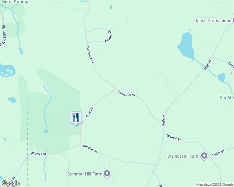 map of restaurants, bars, coffee shops, grocery stores, and more near 18 Hancock Street in Plainville