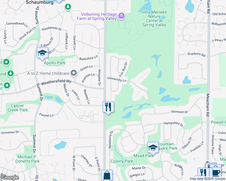 map of restaurants, bars, coffee shops, grocery stores, and more near 1851A Pebble Beach Circle in Elk Grove Village