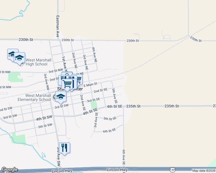 map of restaurants, bars, coffee shops, grocery stores, and more near 400-498 2nd Street Southeast in State Center