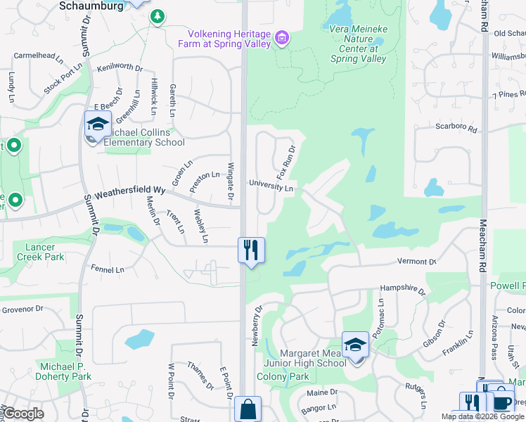 map of restaurants, bars, coffee shops, grocery stores, and more near 1851A Pebble Beach Circle in Elk Grove Village