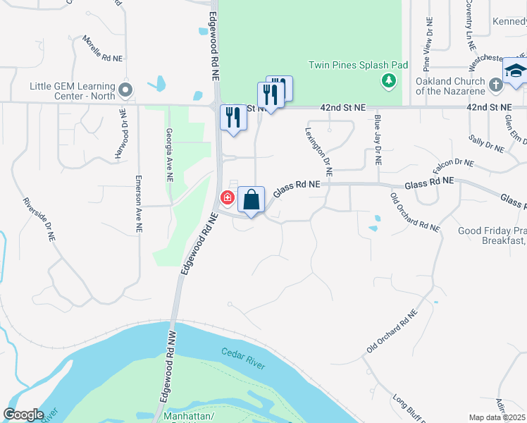 map of restaurants, bars, coffee shops, grocery stores, and more near 4025 Glass Road Northeast in Cedar Rapids