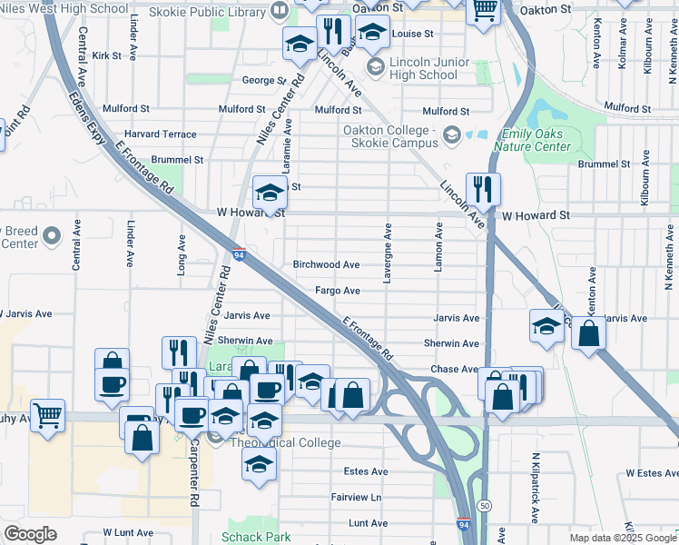 map of restaurants, bars, coffee shops, grocery stores, and more near 5048 Fargo Avenue in Skokie