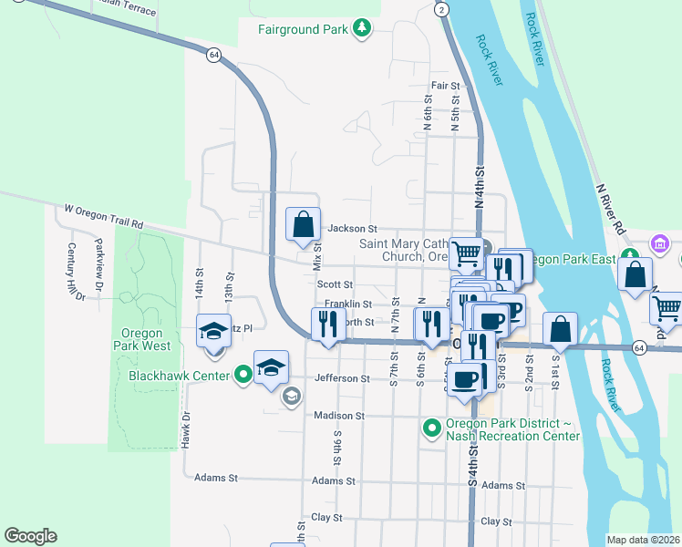 map of restaurants, bars, coffee shops, grocery stores, and more near 802 Franklin Street in Oregon