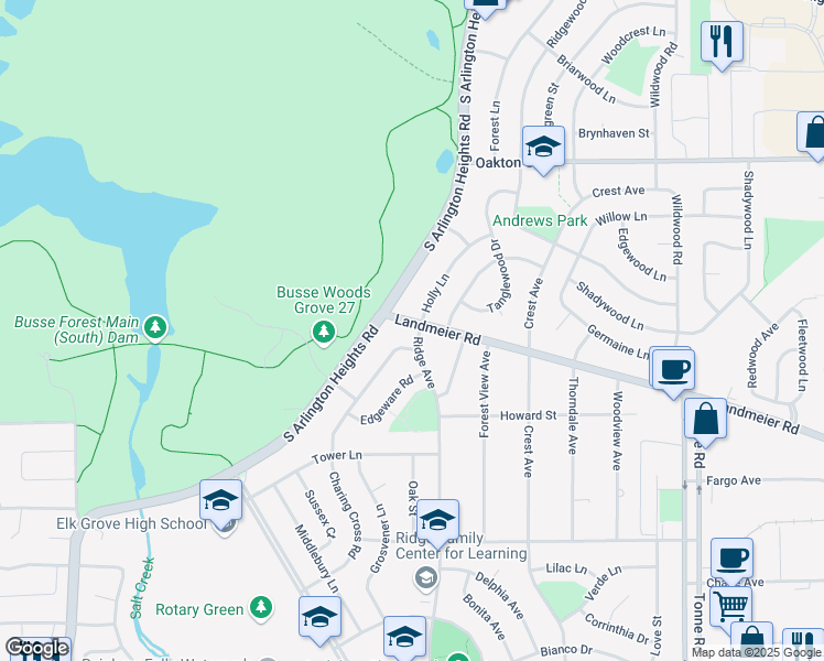 map of restaurants, bars, coffee shops, grocery stores, and more near 309 Charing Cross Road in Elk Grove Village