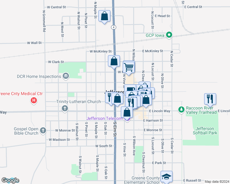 map of restaurants, bars, coffee shops, grocery stores, and more near in Jefferson