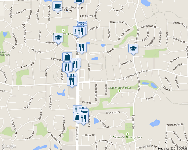 map of restaurants, bars, coffee shops, grocery stores, and more near 106 Wiltshire Court in Schaumburg
