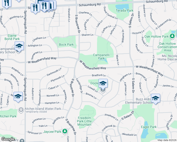 map of restaurants, bars, coffee shops, grocery stores, and more near 1024 West Weathersfield Way in Schaumburg