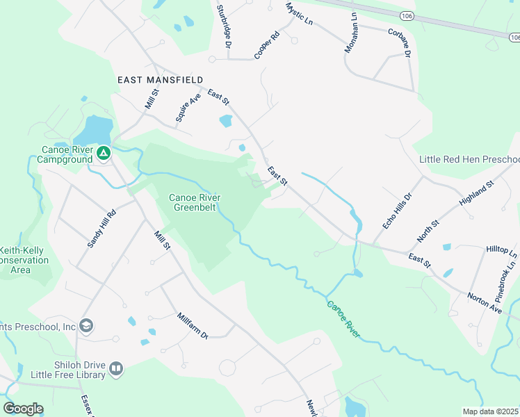 map of restaurants, bars, coffee shops, grocery stores, and more near 1167 East Street in Mansfield