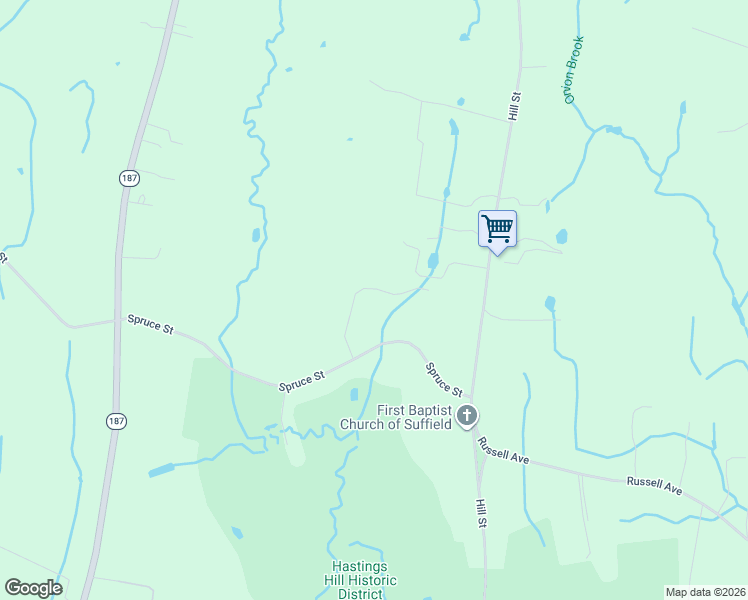 map of restaurants, bars, coffee shops, grocery stores, and more near 1356 Spruce Street in Suffield